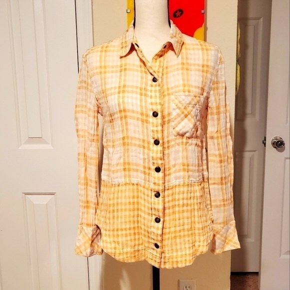 Free People | Yellow Plaid Button Down - Picture 1 of 4